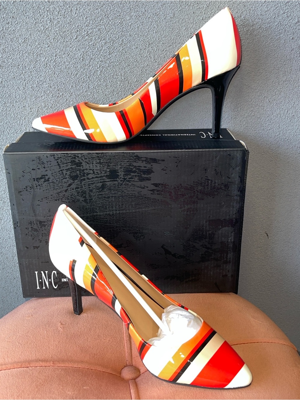 NEW Women's Multicolor Striped Patent Pointed-Toe Pumps SZ 10